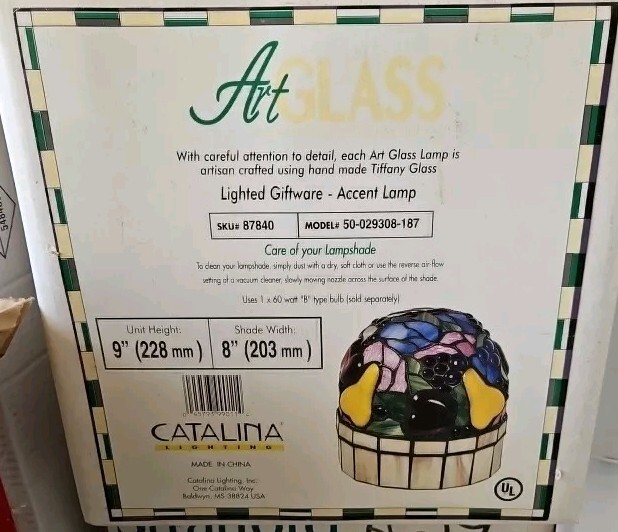 Vintage NOS Fruit Bowl Tiffany Blown Art Glass Night Light Lamp Catalina Dome