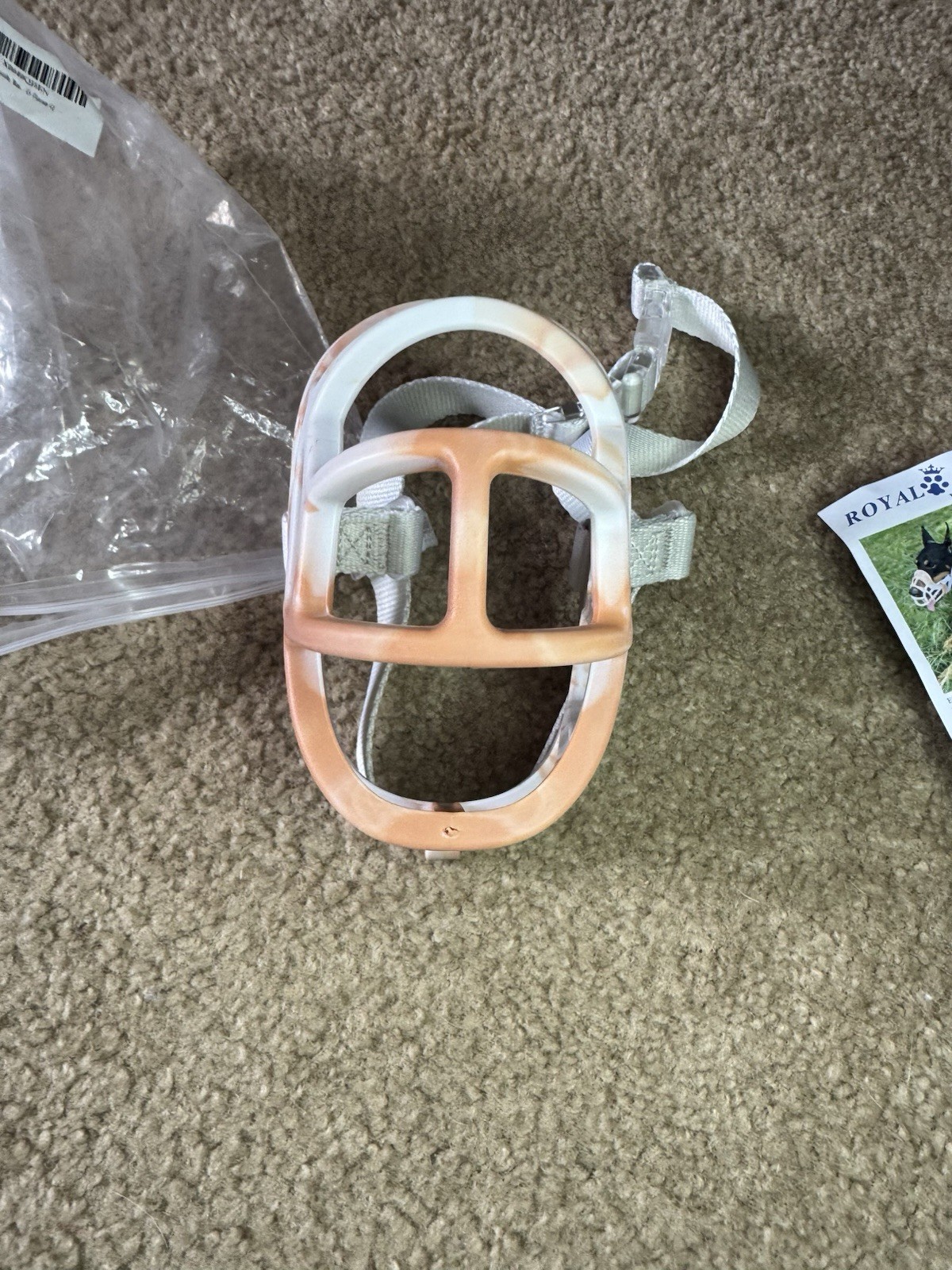 Royal Claws TPR Basket Muzzle Orange/White Size 5 Adjustable Brand New