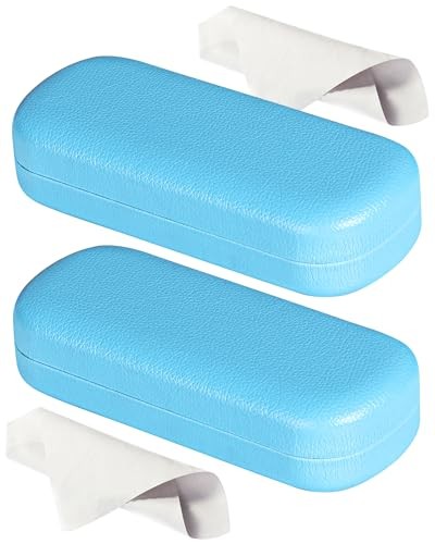 WAWOHERRNS Glasses Case Hard Shell, Eyeglass Case with Cleaning 2pack, Sky Blue
