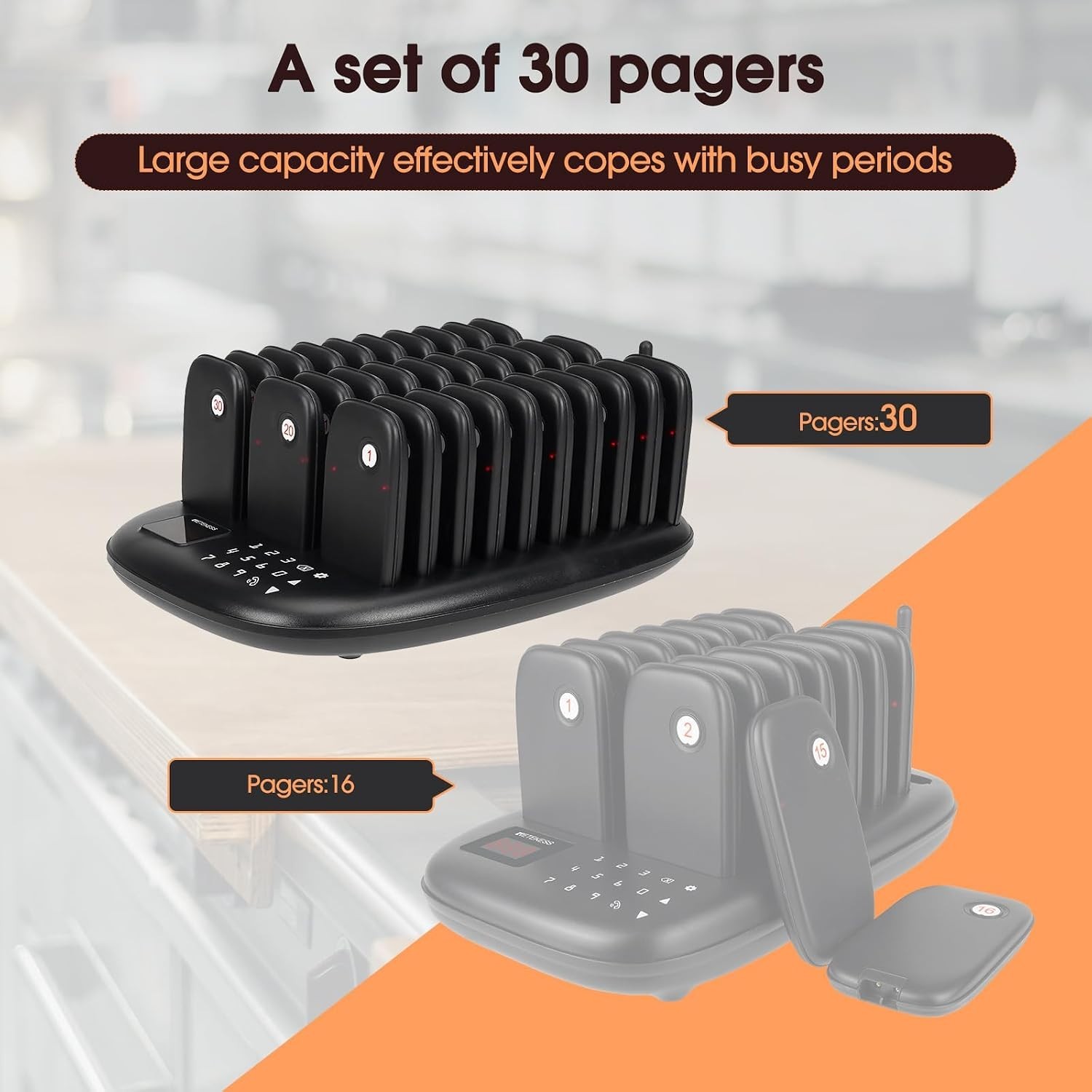 Wireless Restaurant Buzzer System with 30 Pagers - Custom Alerts & Long Range