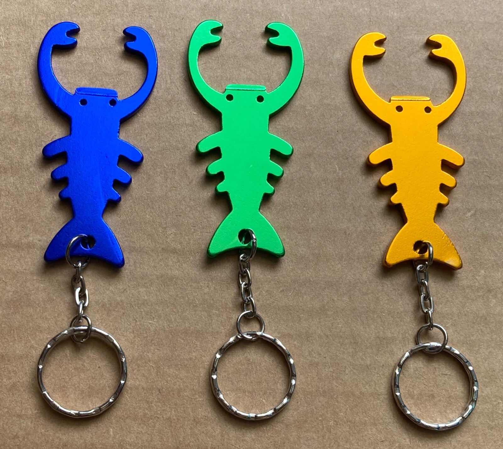 3 NEW Lobster Beer Soda Bottle Opener Keychain ~ Blue ~ Green ~ Orange ~