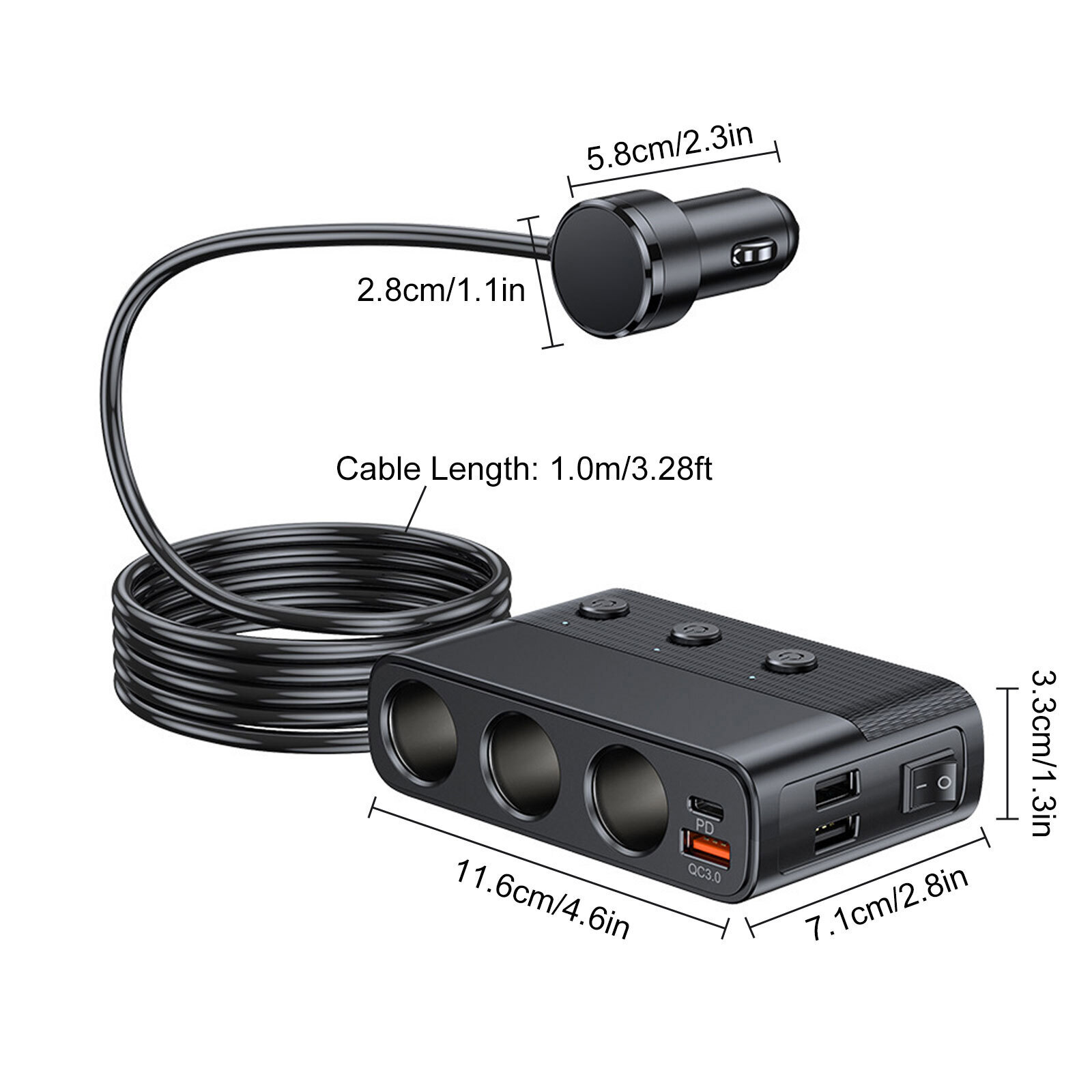3 Way Car Cigarette Lighter Socket Splitter USB Fast Charger Power Adapter 12V