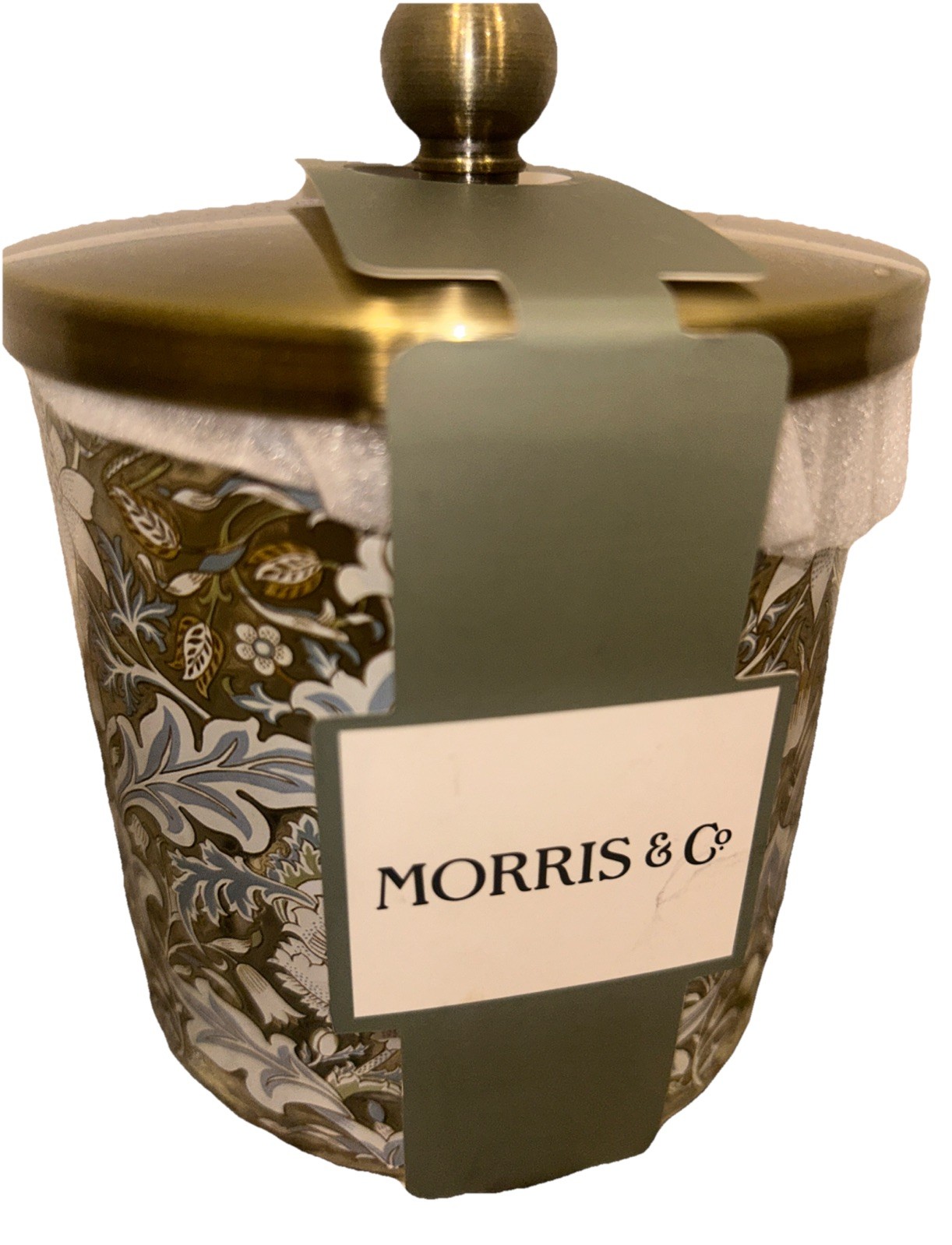 MORRIS & Co Blue Taupe White Floral Glass Bathroom Vanity Canister W/ Lid