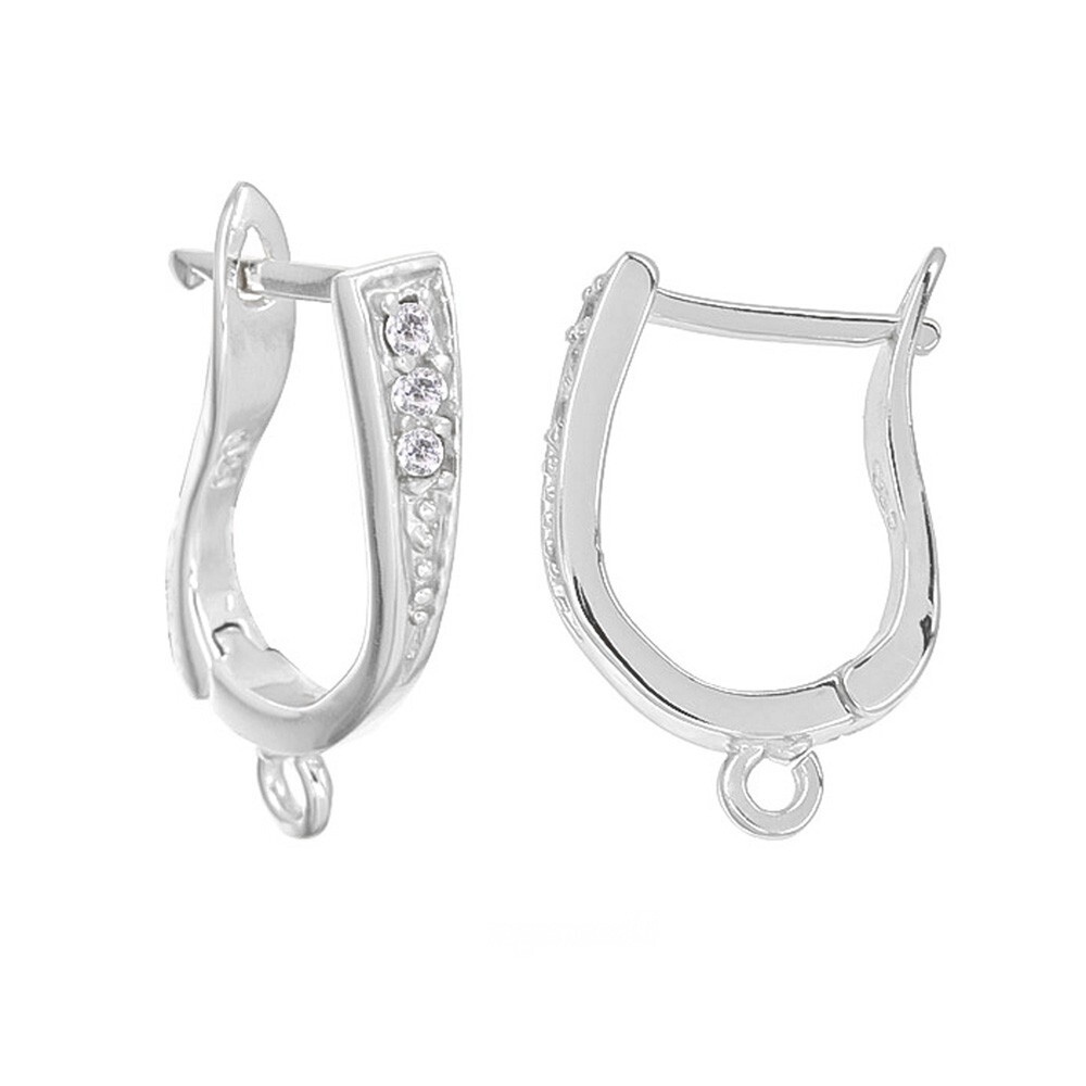 Fine Sterling Silver CZ Hinged Latch Back Earrings Hook Connector #97366