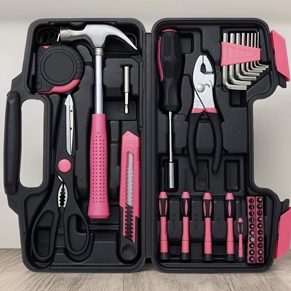 29+10pcs Pink Tool Kit | Includes Screwdriver, Utility Knife, Scissors,