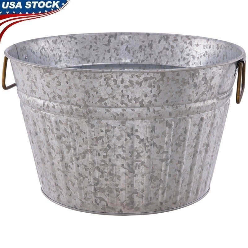 Galvanized Round Drink Tub Parties Picnics Beach Events Beverage Chiller Holder