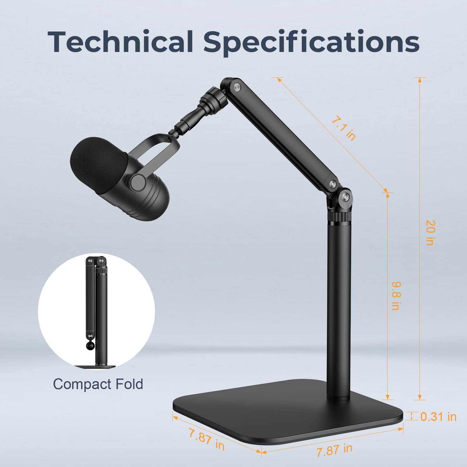 POLESTO Desktop Microphone Stand, Adjustable Foldable Arm Black