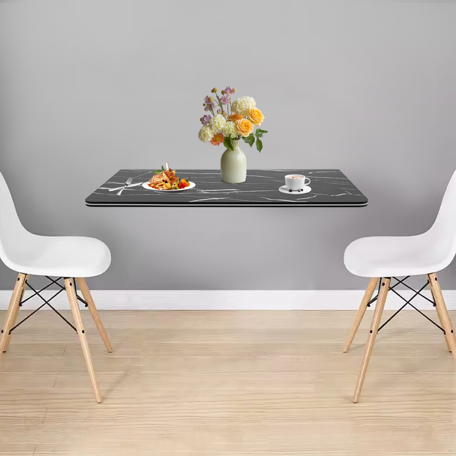 Wall Mounted Folding Table Black Floating Desk Drop Leaf Dining Table 80*40cm