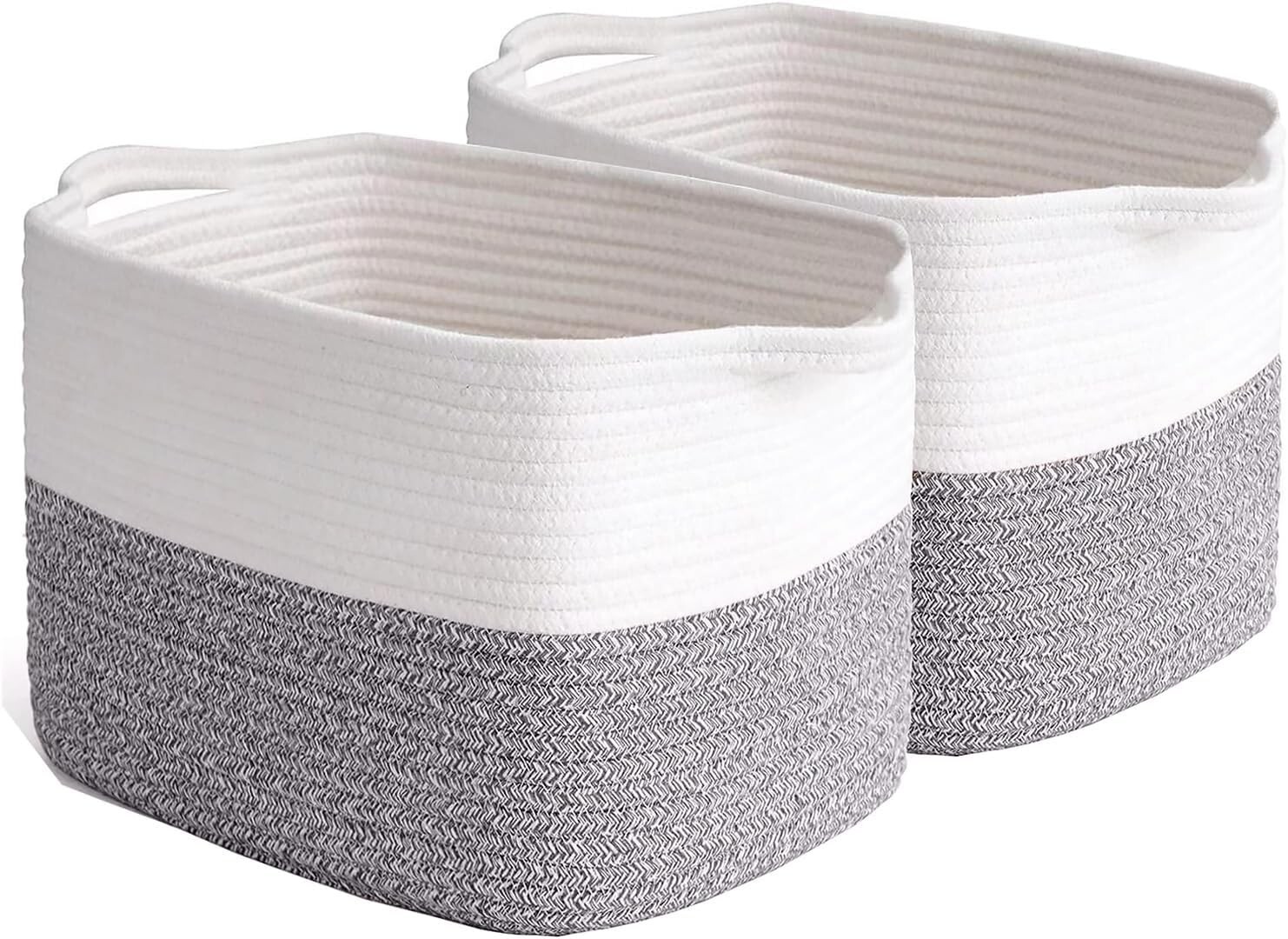 2 Pack Woven Rope Basket with Handles 15''X10''X9'' Storage Bins Basket S19