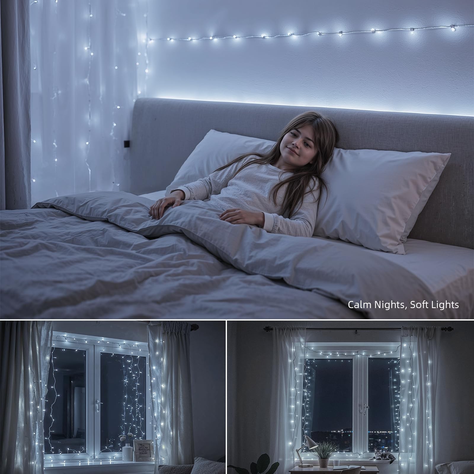 Etinga 100 LED String Lights 33ft Cool White, Plug 100 33ft, White
