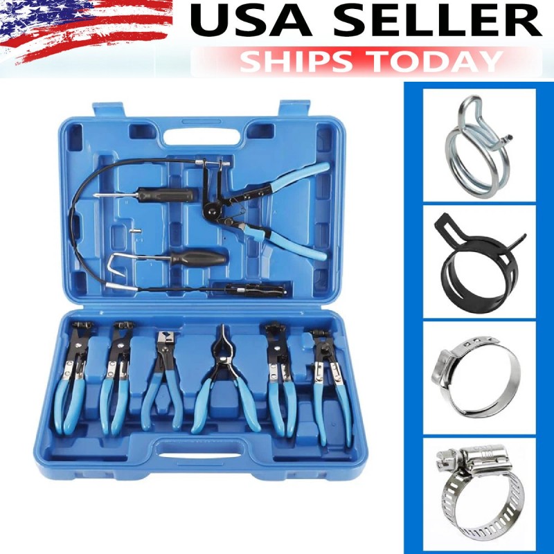 10Pc Hose Clamp Clip Remover Pliers Wire Long Reach Kit Fuel Oil Water Hose Tool
