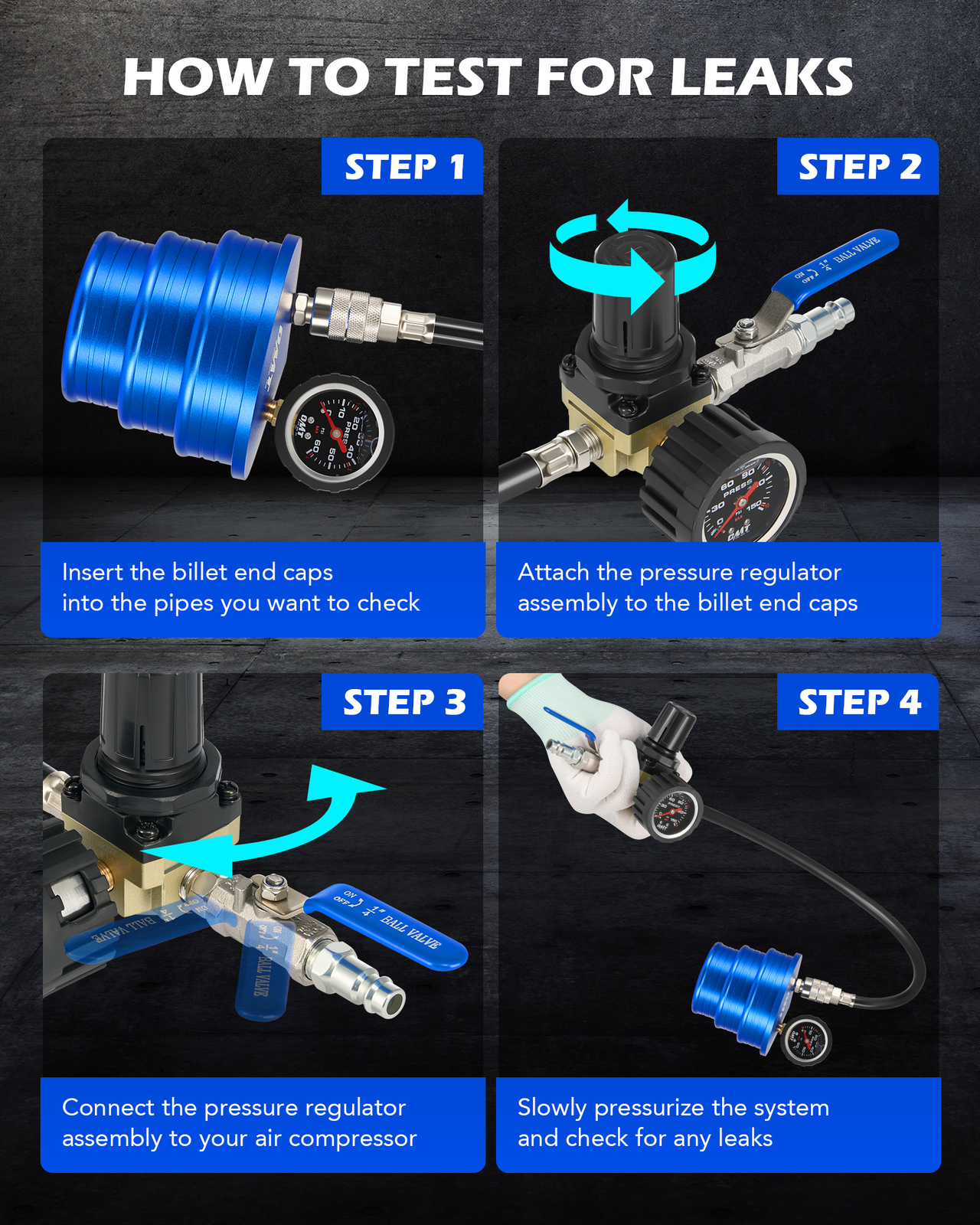 OMT 4" 3.5" 3" Steps Charge Air Cooler CAC Boost Leak Tester for Class 7 8 Truck