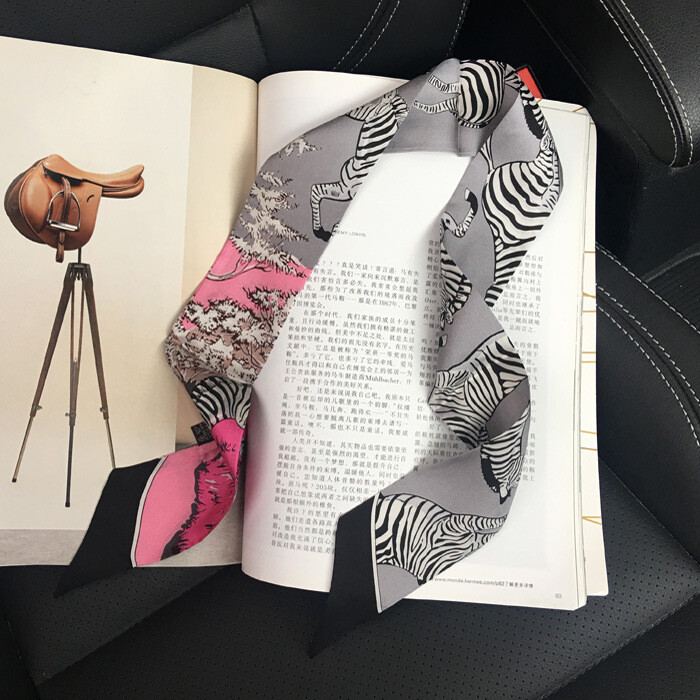 Sallys Pure Twill Silk Scarf Ribbon Zebra Print Slim Head Band Neck Tie 85x5cm