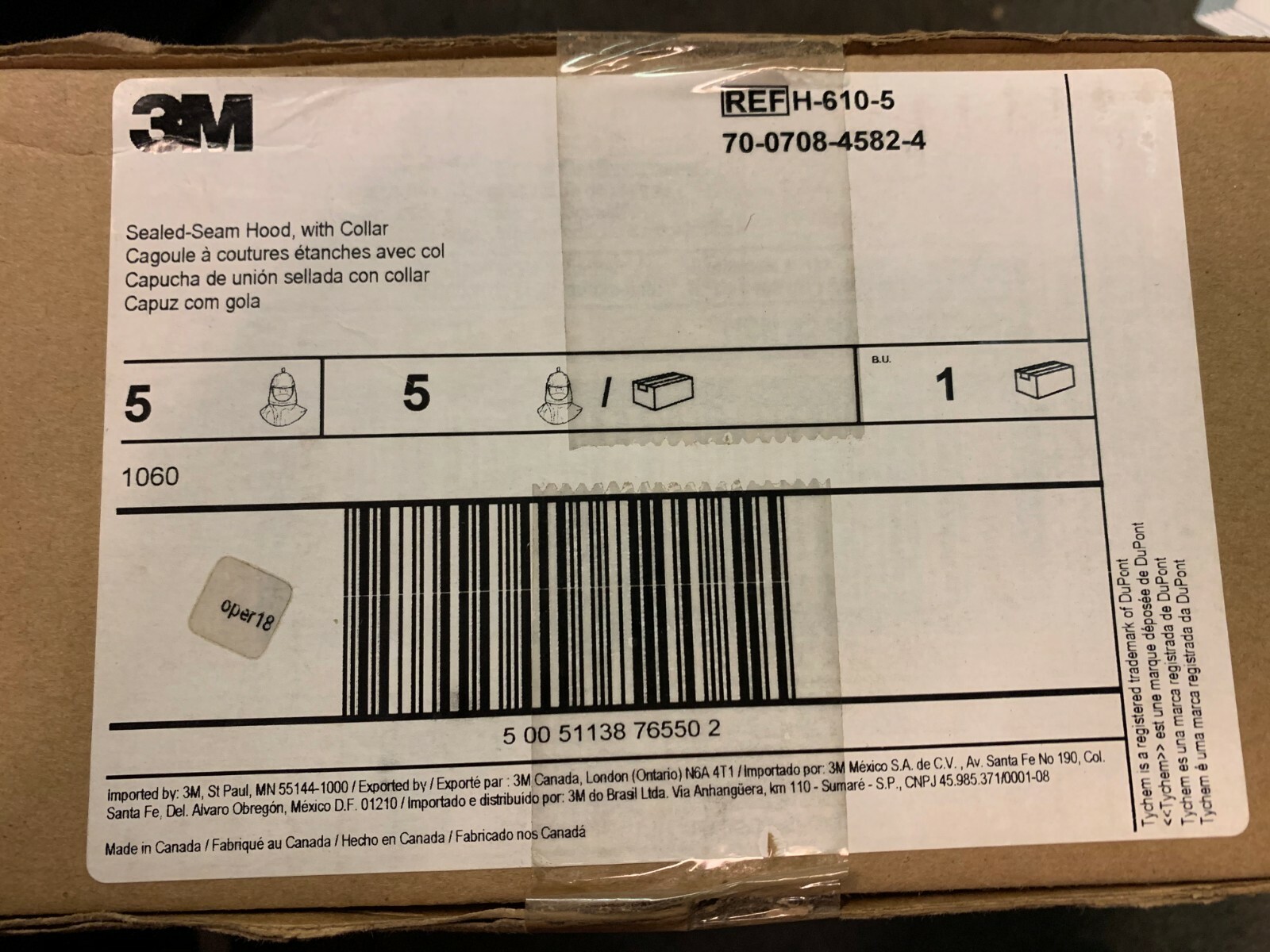NEW! 3M H-610-5 Hood, Universal, White, Never Opened, Safety, Box Comes With 5