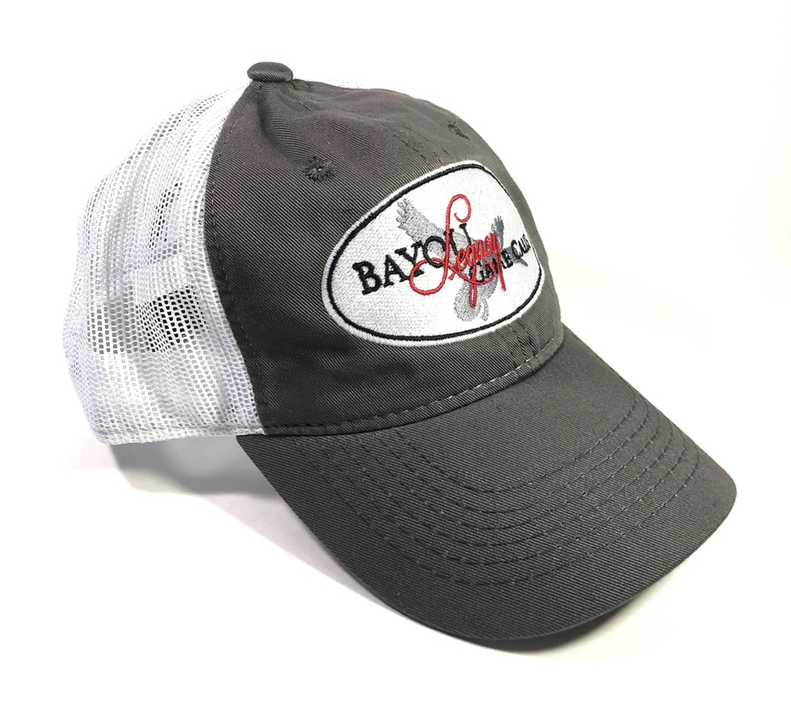 Bayou Legacy Trucker Hook/Loop Back (Gray/White) Logo Hat #CAP-GW