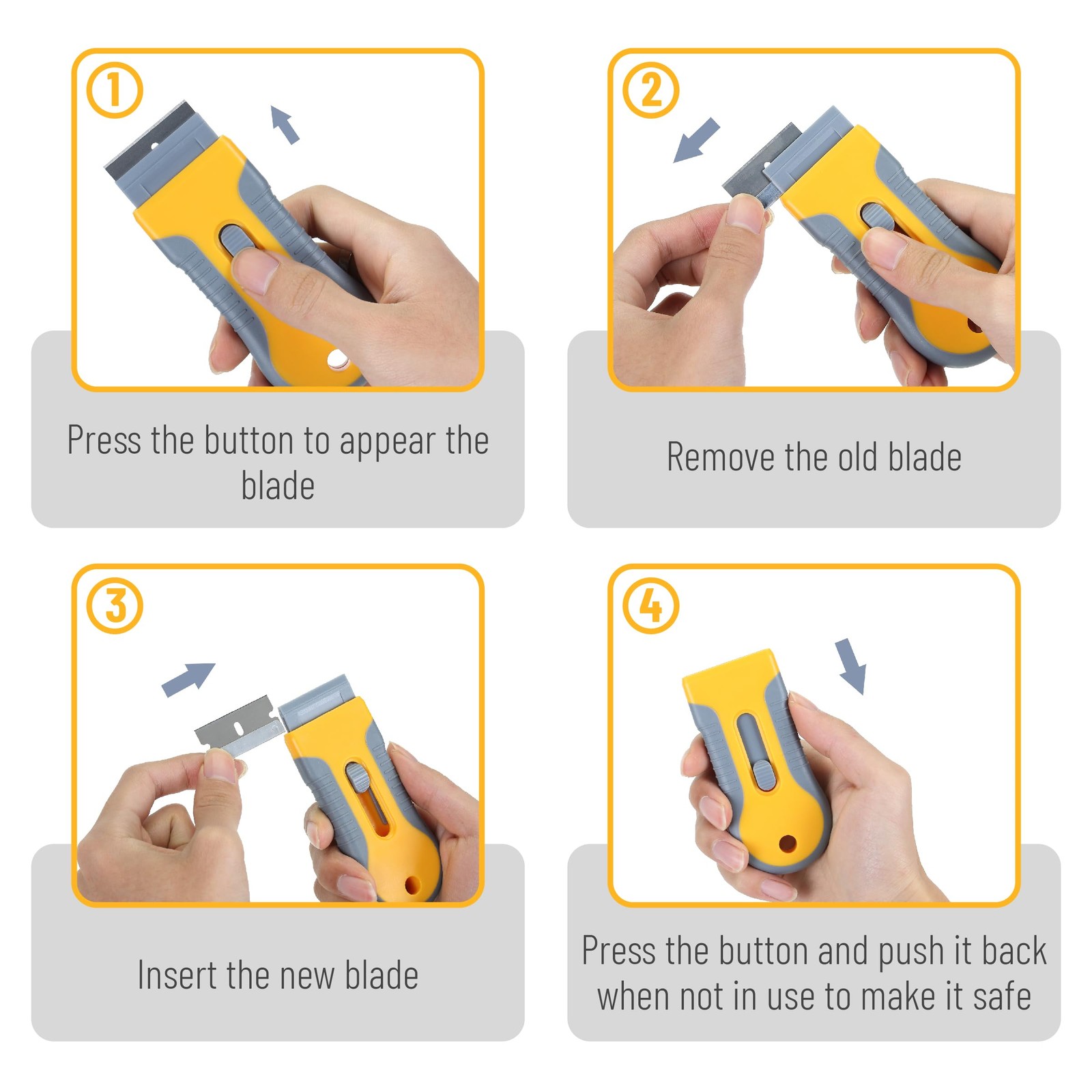 Bates- Razor Blade Scraper Set, 2 Pack, 1.5" & 4" Yellow and Gray