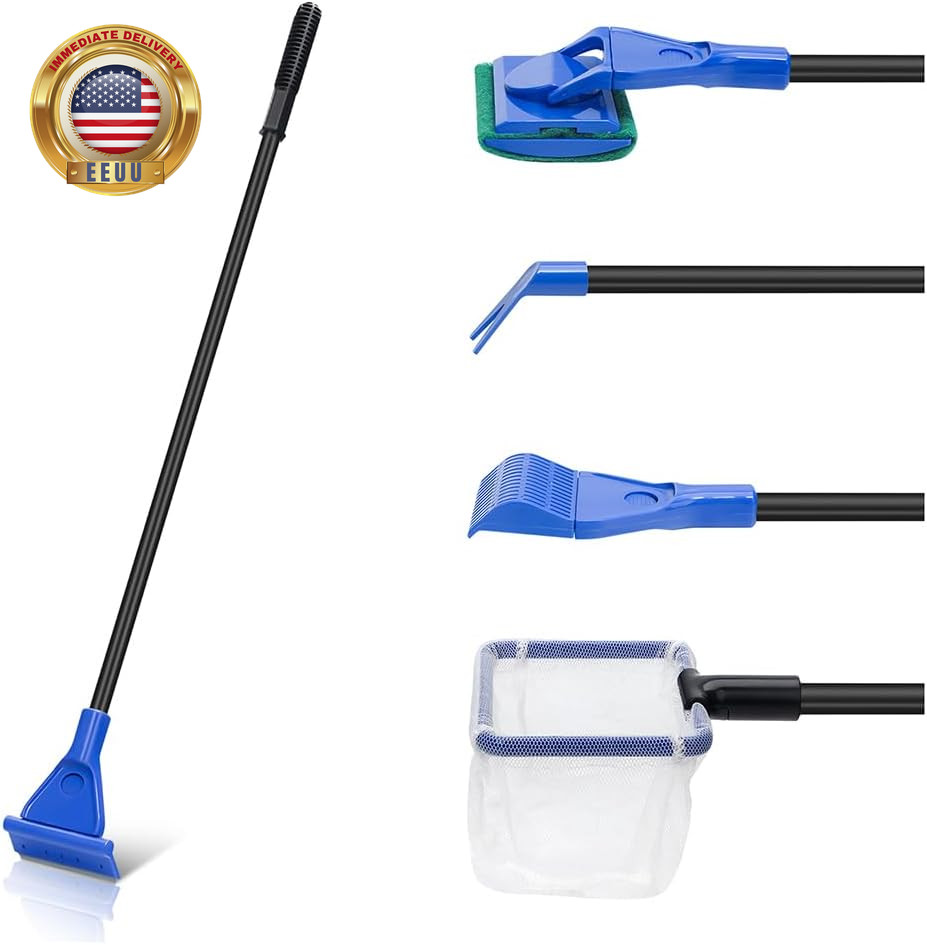 5 in 1 Fish Tank Cleaner Kit Aquarium Cleaning Tools with 19 Inch Anti-Slip Hand