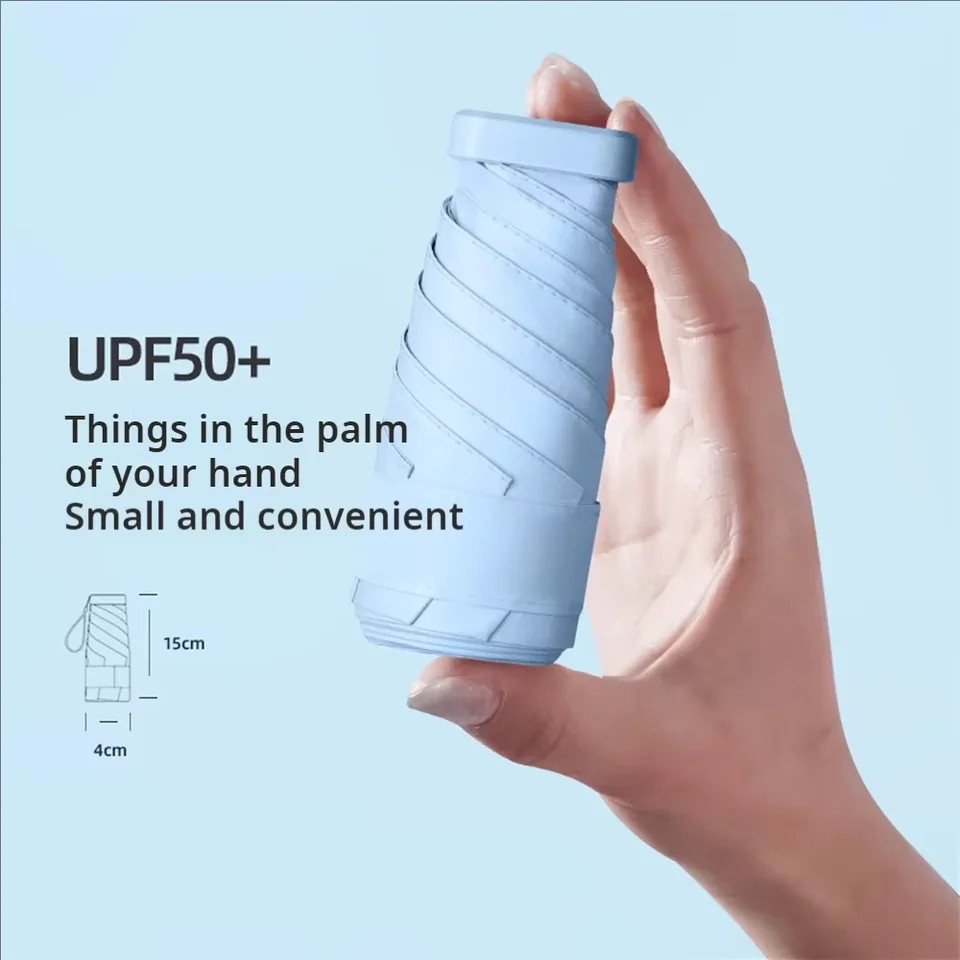 Folding Mini Umbrella Capsule Compact UV Protection Sun Rain Travel Portable