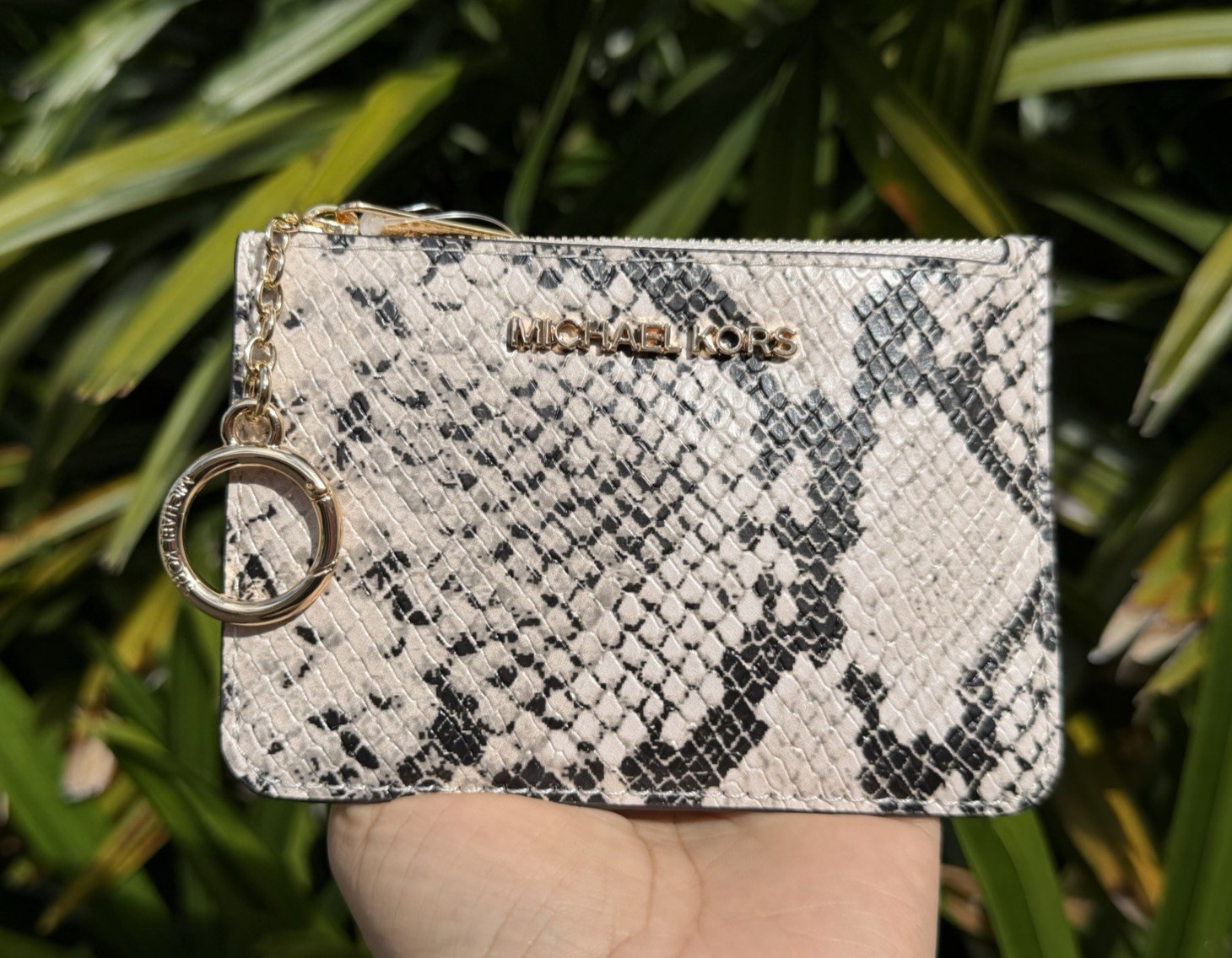 Michael Kors Jet Set Travel Small Coin Pouch ID Key Holder Wallet Exotic Natural