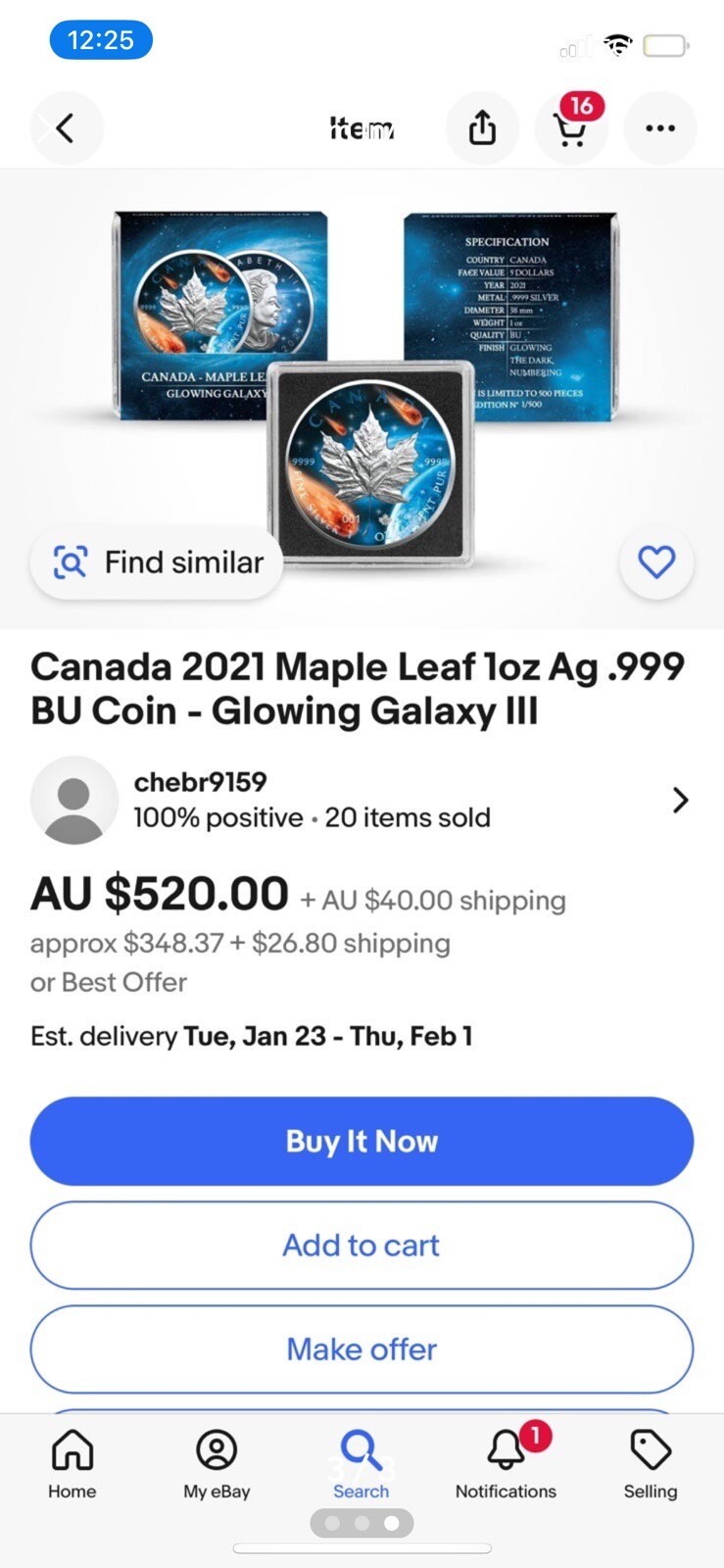 Canada 2021 Maple Leaf 1oz Ag .9999 BU Coin - Glowing Galaxy III