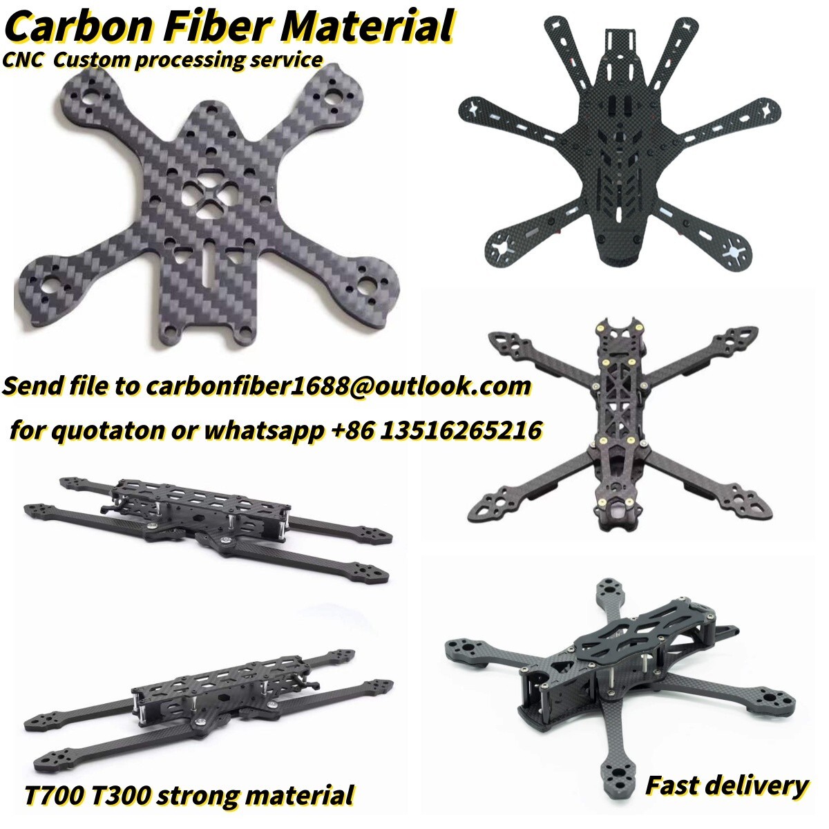 Carbon Fiber Sheet Plate Panel Custom CNC Cut Process Carve FPV Drone Arm Frame