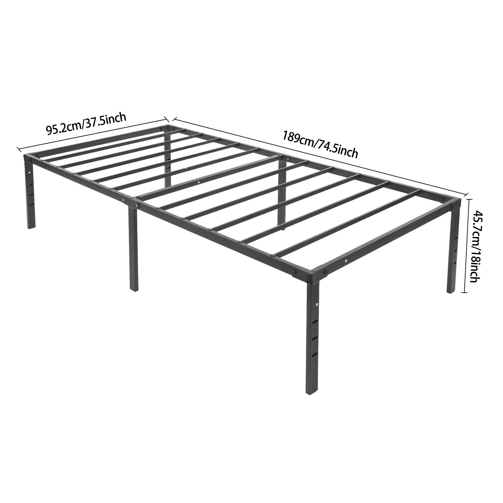 74.5*37.5*18in Platform Bed Frame Iron High Bed Frame Load Heavy Duty 660 Lbs
