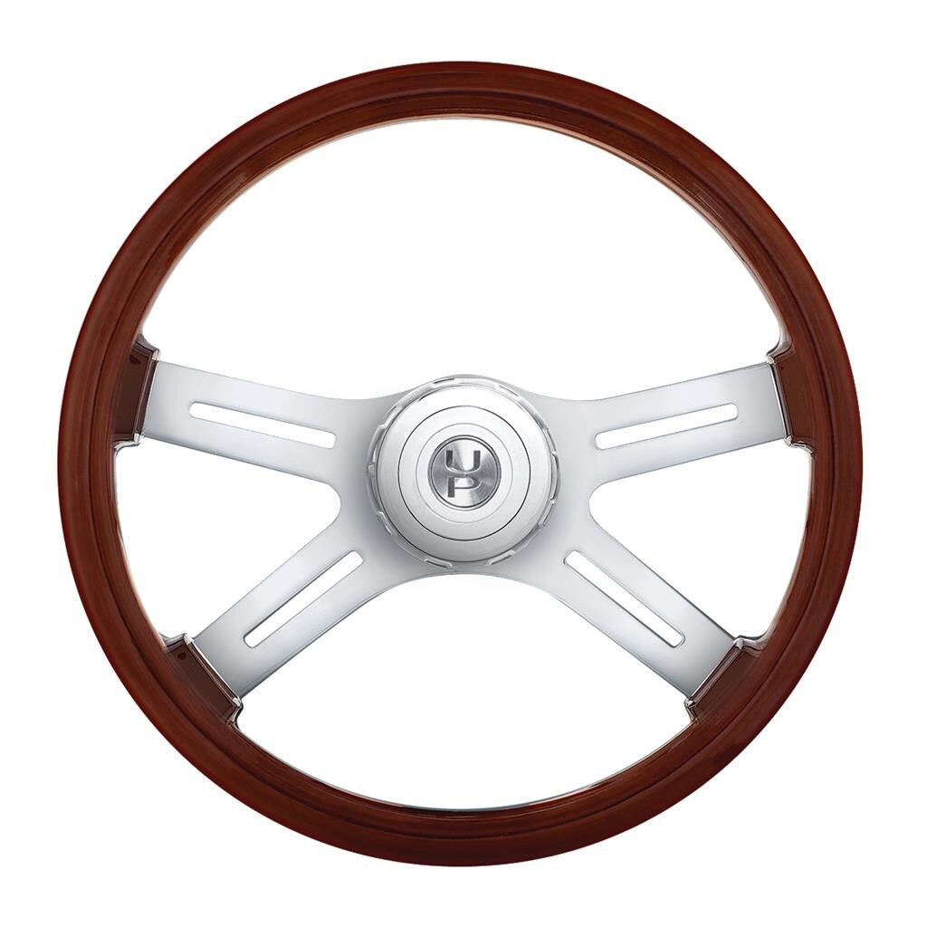 18" 4-Spoke Wood Steering Wheel w/ Hub Adapter & Horn Button For Peterbilt