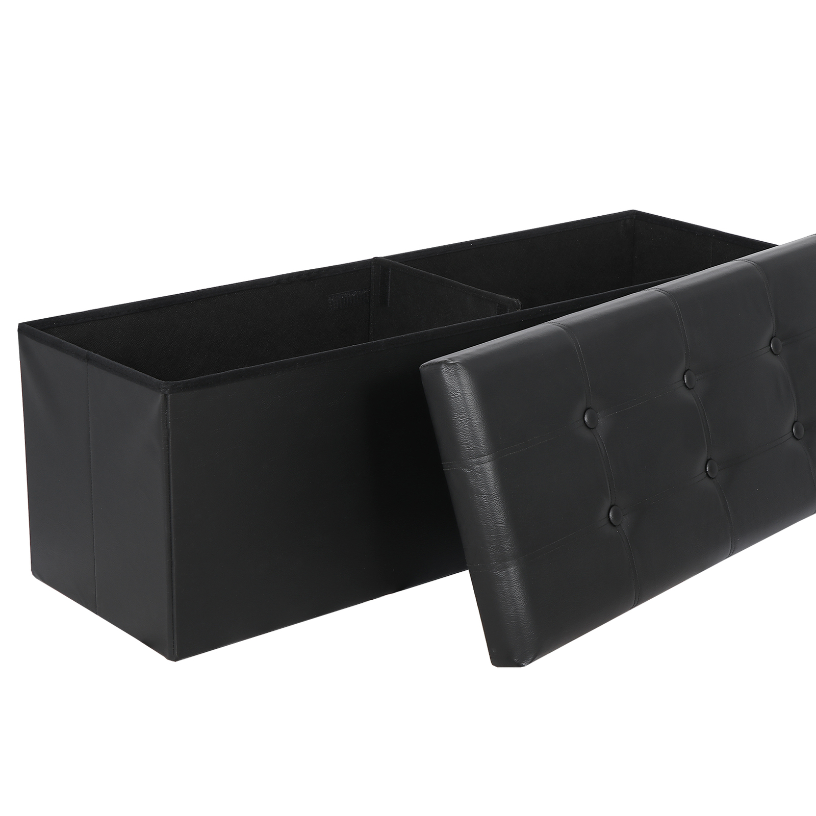 43'' Storage Ottoman Bench PVC Leather Foldable Footrest Stool w/ Divider Black