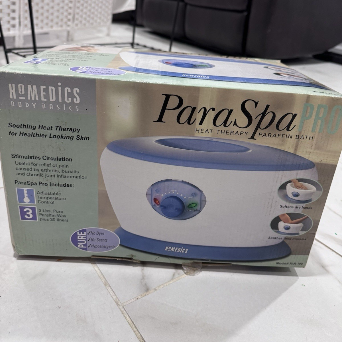 HoMedics ParaSpa PRO Paraffin Bath PAR-100 3lb White Blue Adjustable Temp Hands