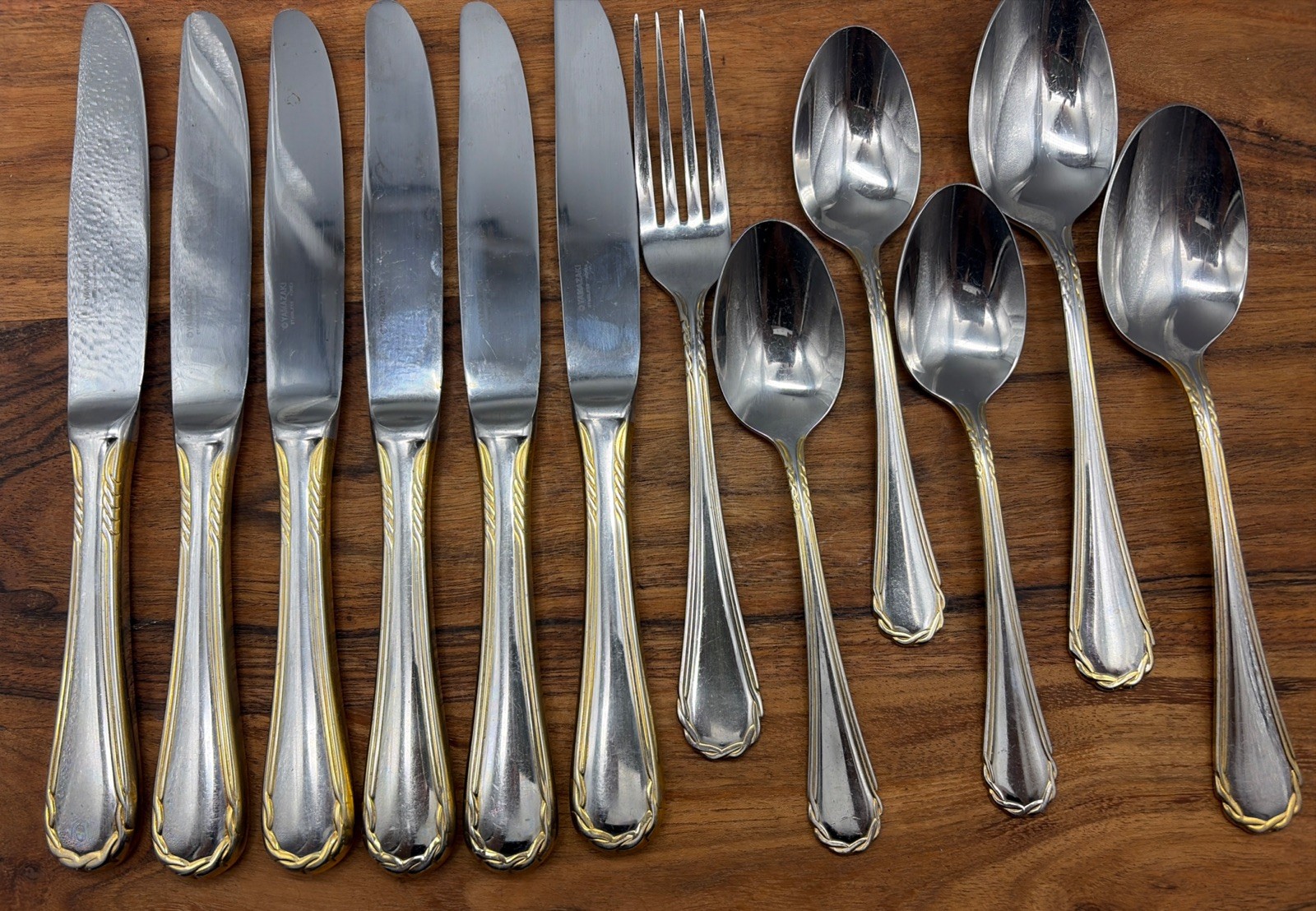 12 Piece Yamazaki Tasha Gold Accent Stainless Flatware Collection