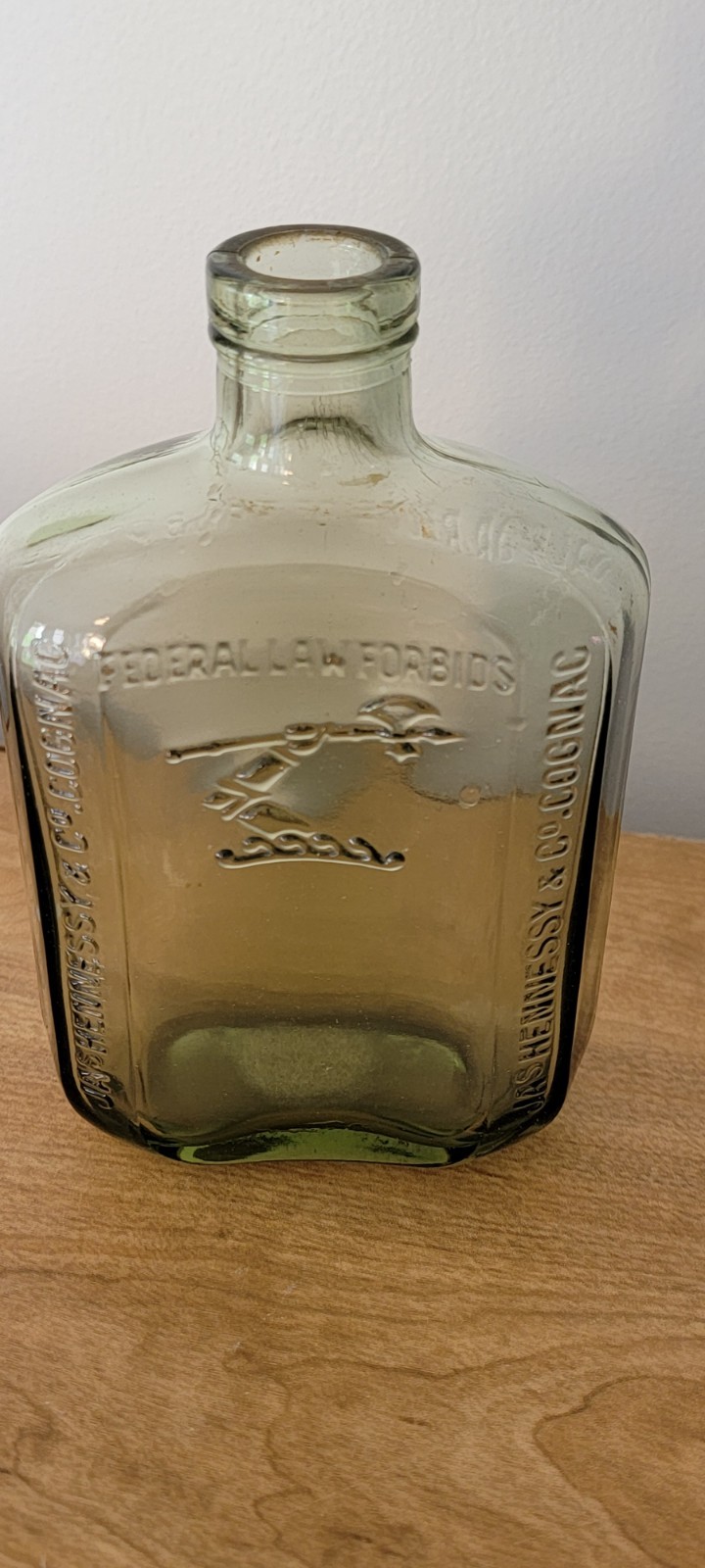 Antique Green Glass JAs HENNESSY & CO Cognac Bottle with Coat of Arms
