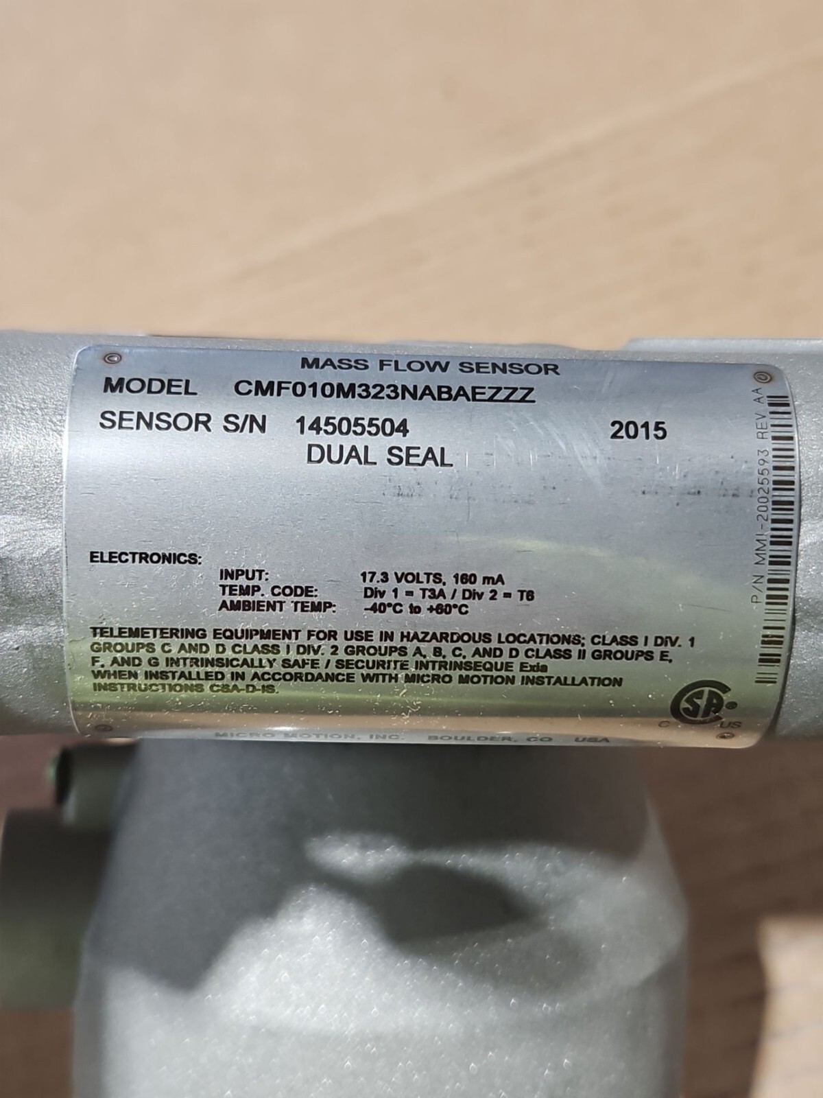 Emerson Micro Motion Elite Mass Flow Sensor CMF010M323NABAEZZZ