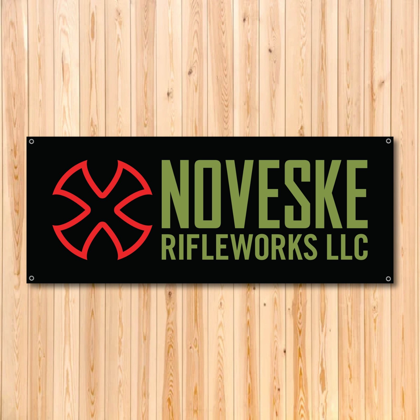 NOVESKE RIFLE COMPANY VINYL BANNER 5’x2’ LARGE CUSTOM RIFLE LOGO DESIGN GUN LOGO