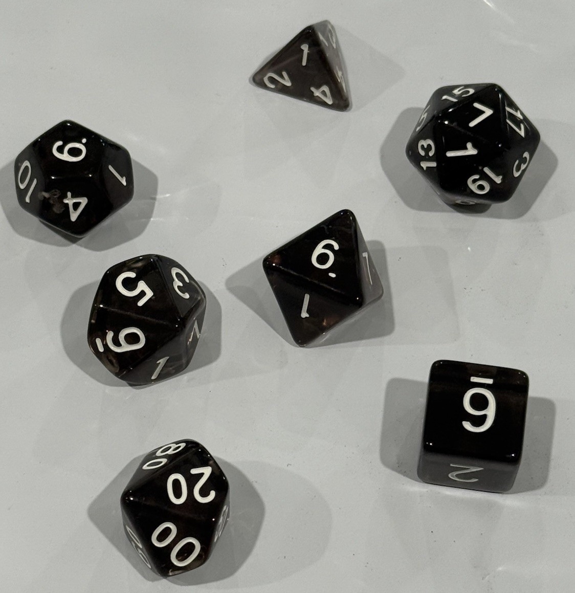 Black  7 Dice Set Poly RPG DnD Dungeons Dragons AD&D Pathfinder d20