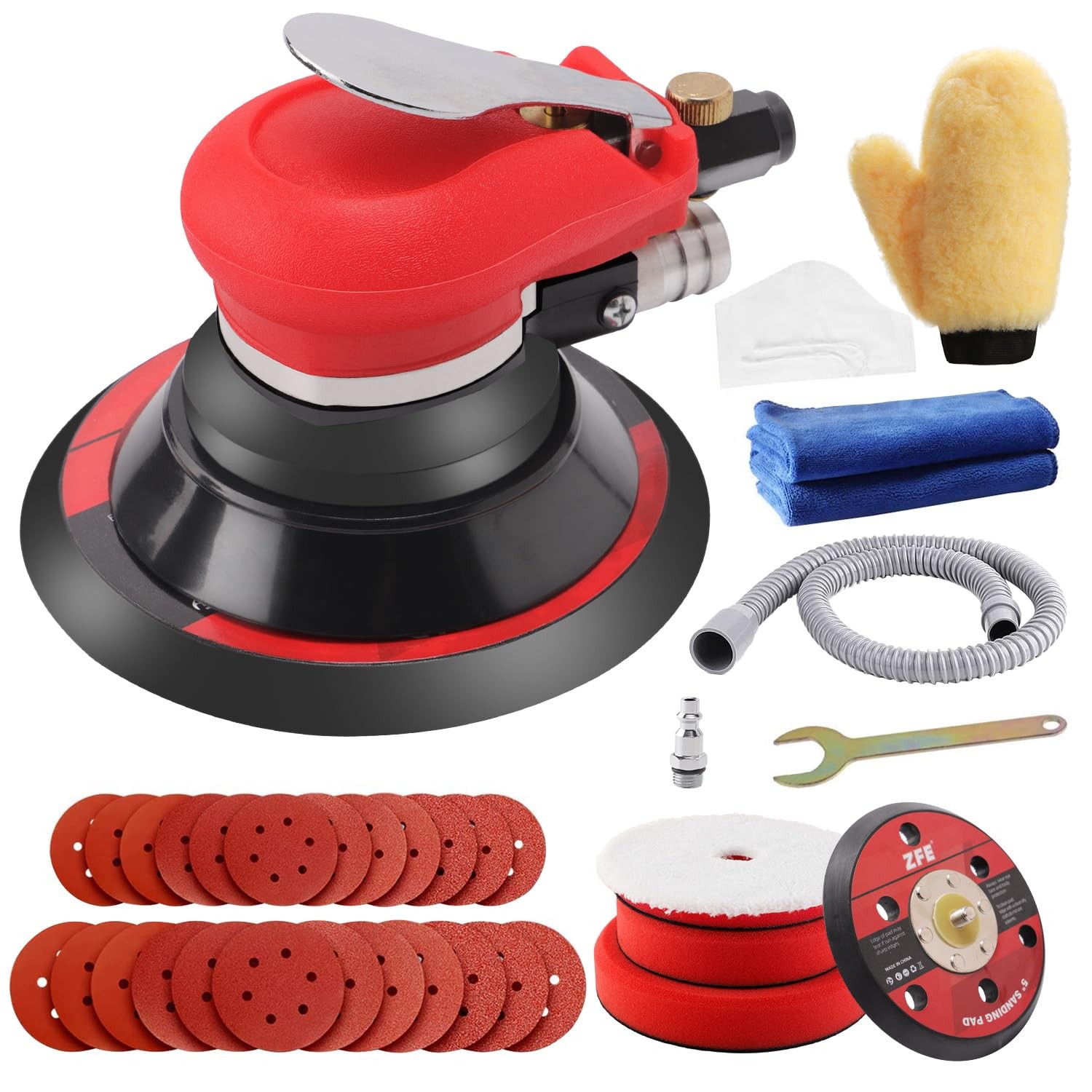Random Orbital Sander 5" & 6" Pneumatic Palm Sander with Extra 5" Backing Pla...
