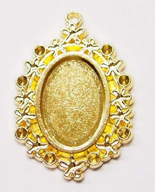 10 of 18x13mm Shiny Gold Old Victorian Flower Vine Pendant Settings 35x24mm