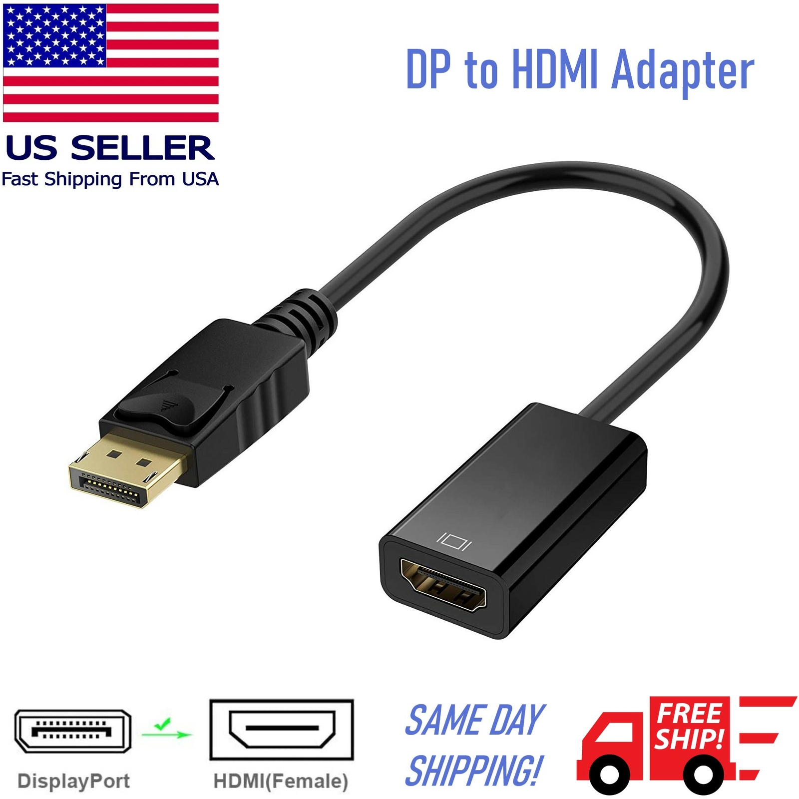 Display Port to HDMI Male Female Adapter Converter Cable DisplayPort DP to HDMI