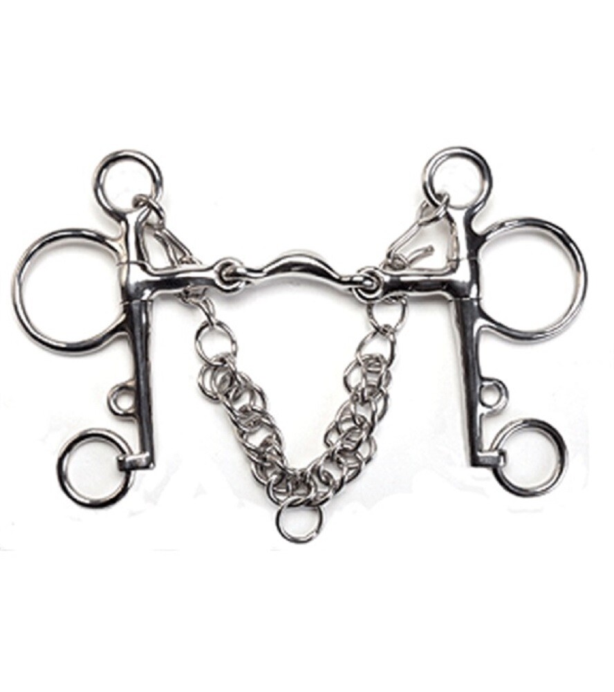 Stainless steel QUARTER MOON PELHAM BIT w/ 5" Double jointed mouth 5 1/2" Cheeks