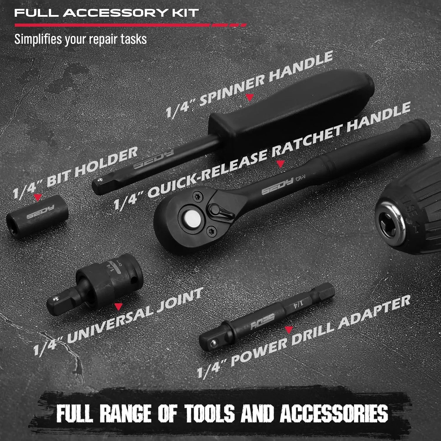 64-Piece 1/4" Drive Impact Socket Wrench Driver-Bits Set, Cr-V Metric&SAE Deep a