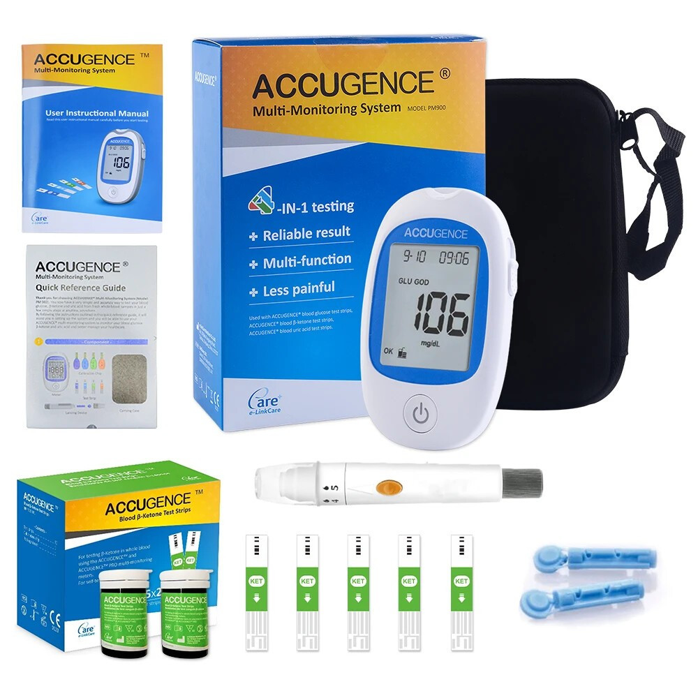 5 Second 3in1 Home Blood Ketone Tester Blood Glucose Meter Uric Acid Test xfd