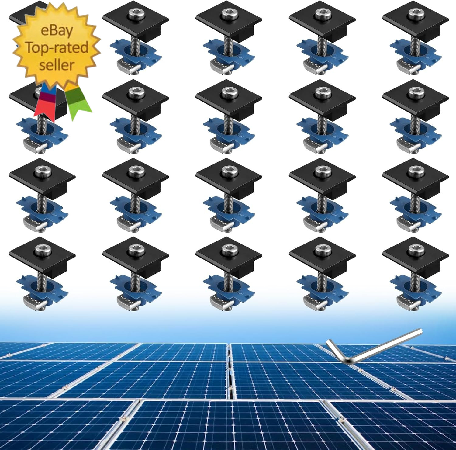 20Pcs Solar Panels Mid Clamps for Unistrut, Aluminium 30Mm/35Mm Solar Panel Brac