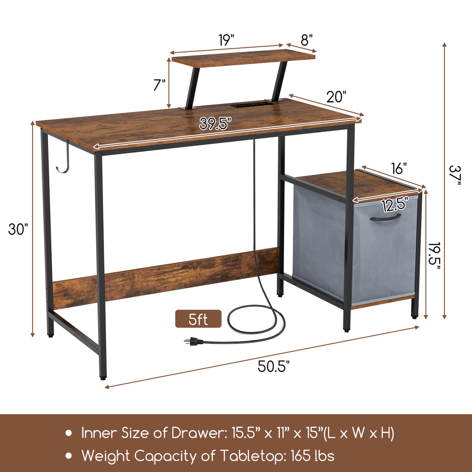 Costway Computer Desk Writing Workstation Home Office w/ Storage Rack & Shelf