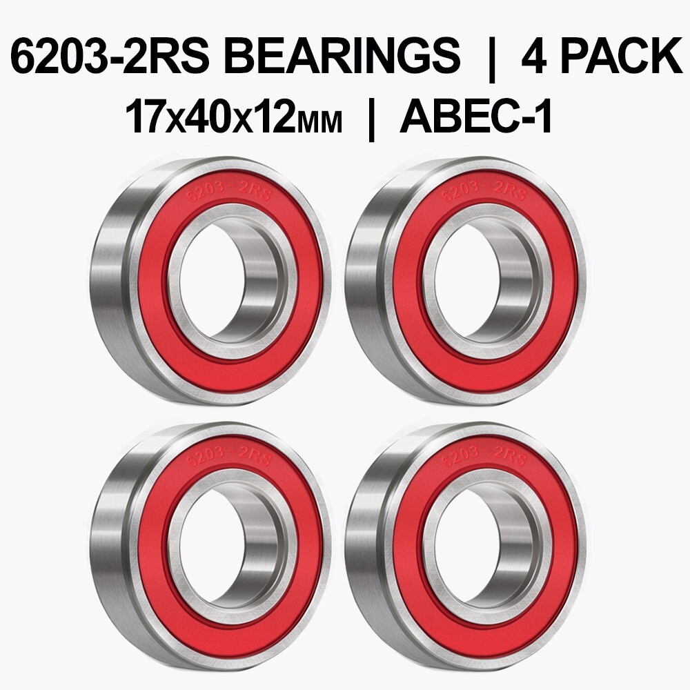 6203-2RS Sealed Ball Bearings (17x40x12mm) - 4 pack - Chrome Steel - ABEC-1