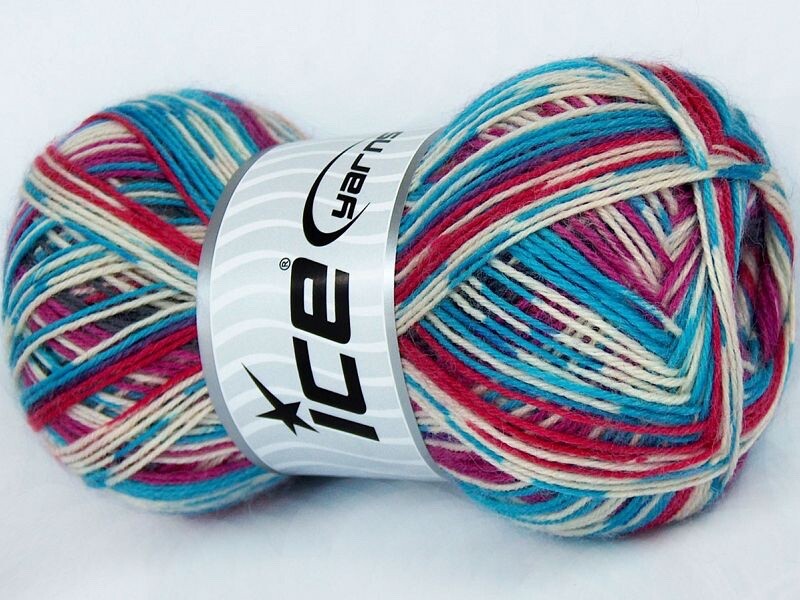 Pink Red White Blue 74076 Ice Colorway Sock Yarn 100g Superwash Wool Nylon