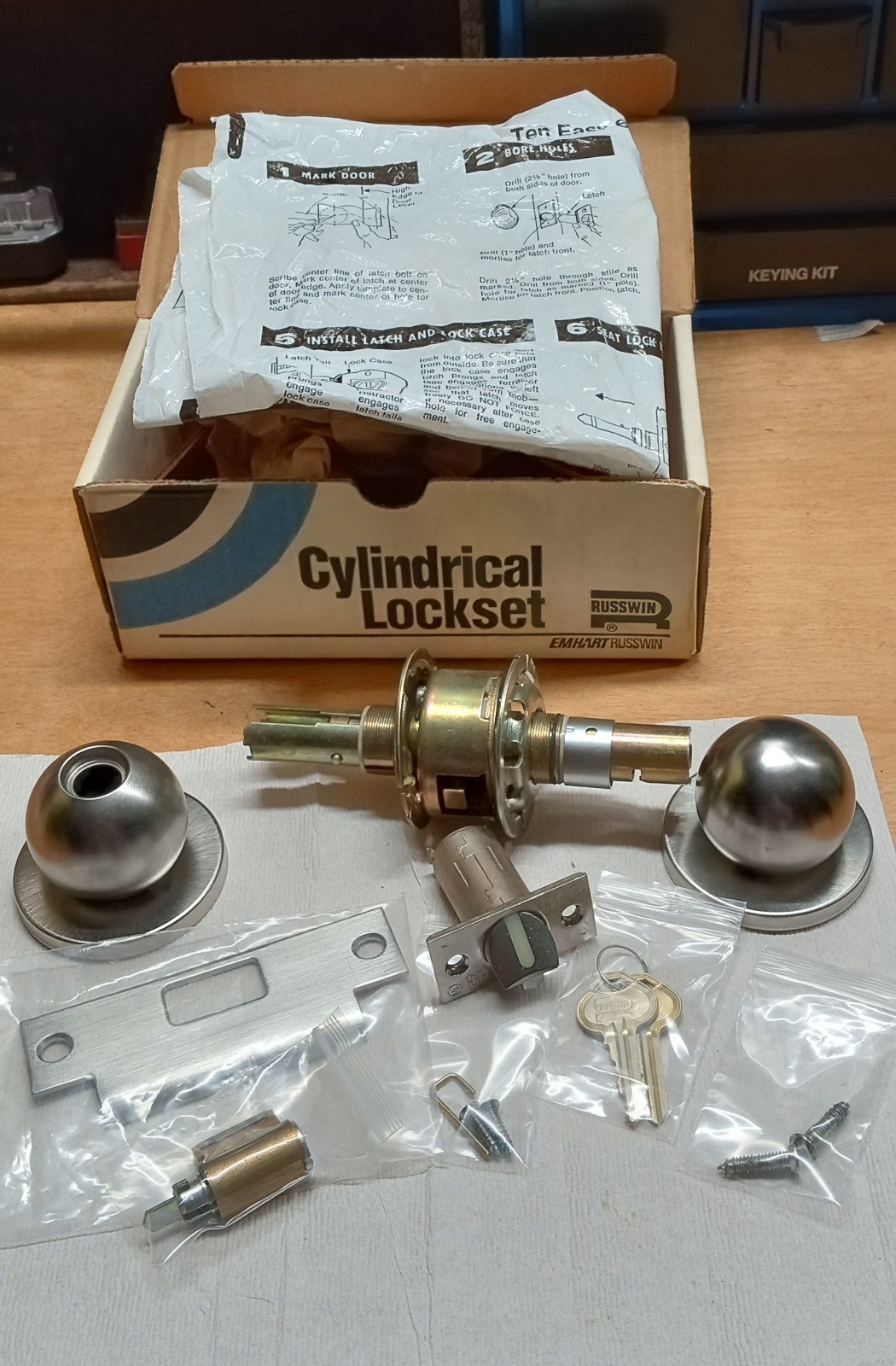 Vintage NOS Russwin Keyed Storeoom Knob  Key To Get In, Turn Op. Knob To Go Out