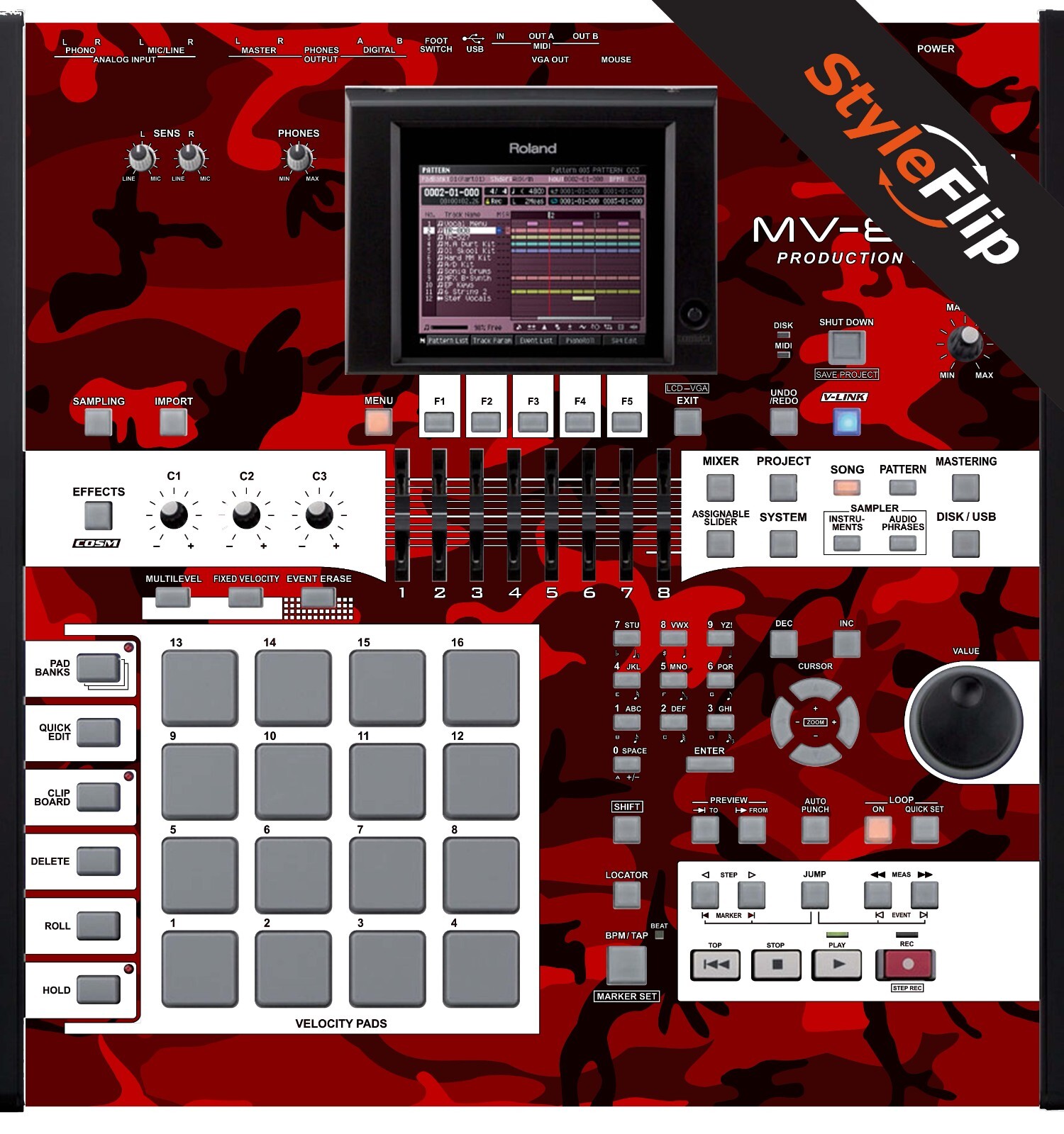 Roland MV 8800 Skins | Red Camo | Protective Decal | StyleFlip Skins