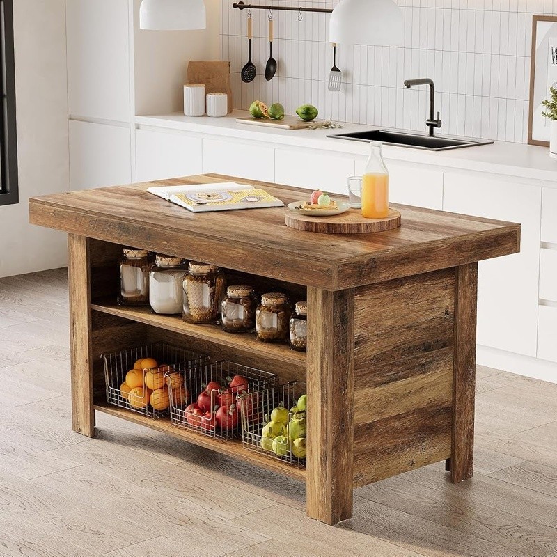 55 Inch Kitchen Island W/ Storage Spacious Worktop Multi Use Easy Assembly