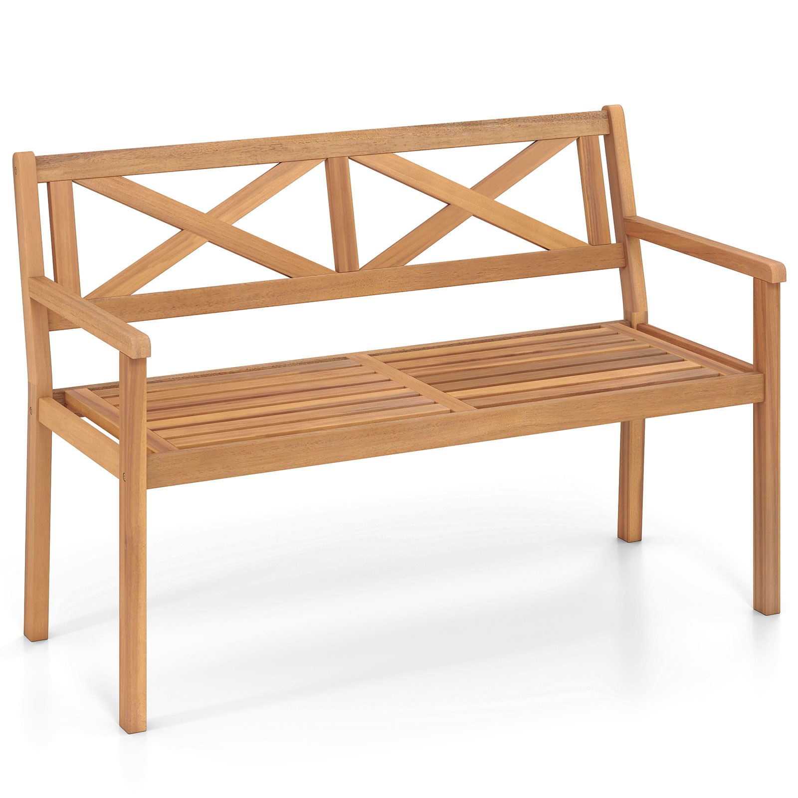 Outdoor Loveseat Bench, 2-Person Patio Acacia Wood Garden Chair with Armrests