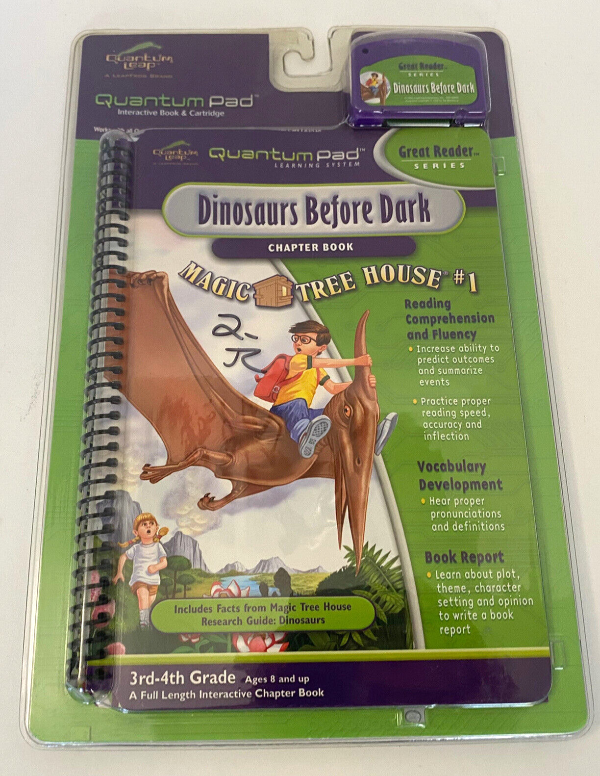 Leap Frog Quantum Pad Dinosaurs Before Dark Magic Tree House Book/Cartridge NEW