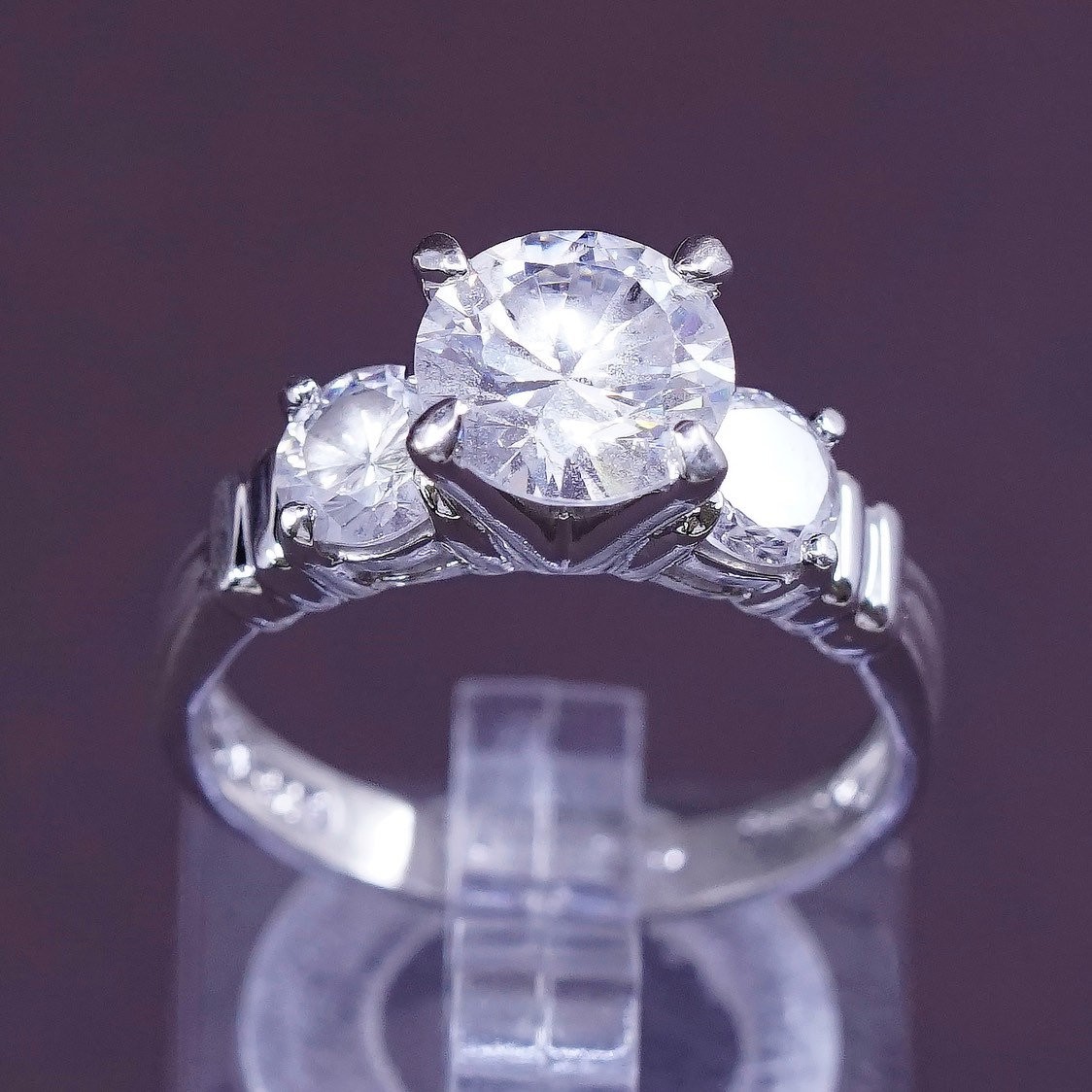 sz 7, vtg Sterling silver engagement ring, 925 w/ genuine crystal